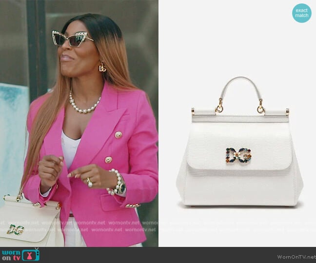 Dolce & Gabbana Calfskin Sicily Bag with Iguana Print worn by Caroline Brooks (Caroline Brooks) on The Real Housewives of Dubai