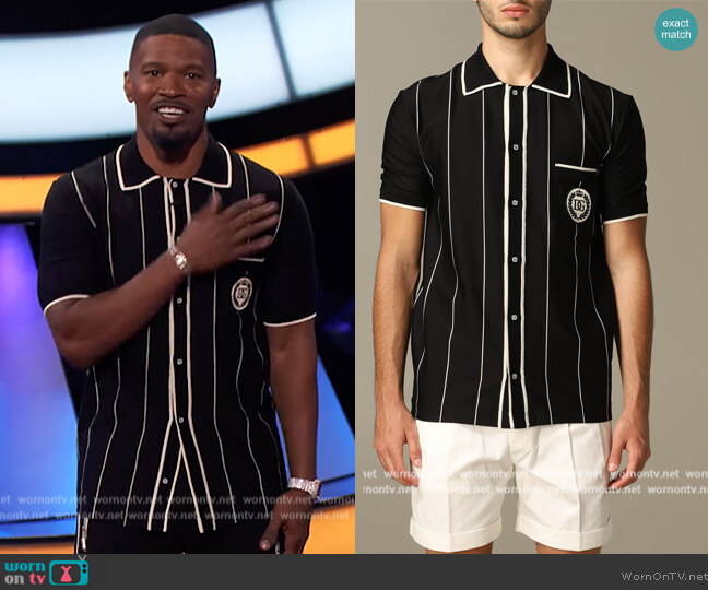 Dolce & Gabbana Striped shirt with logo worn by Jamie Foxx on Beat Shazam