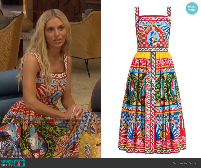 Dolce & Gabbana Carretto-print Flared Midi Dress worn by Dorit Kemsley on The Real Housewives of Beverly Hills