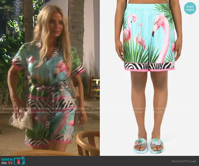 Dolce & Gabbana Flamingo Print Pyjama Shorts worn by Dorit Kemsley on The Real Housewives of Beverly Hills