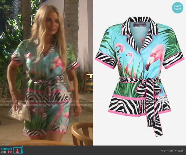 Dolce & Gabbana Flamingo-Print Twill Shirt worn by Dorit Kemsley on The Real Housewives of Beverly Hills