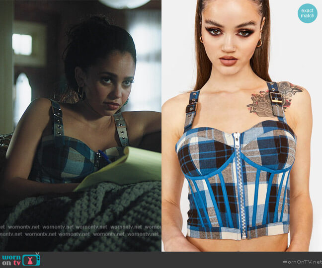 Dolls Kill Eff Academia Plaid Corset Top worn by Toni Topaz (Vanessa Morgan) on Riverdale