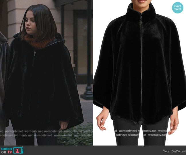 Donna Karan Faux Fur Zip Poncho worn by Mabel Mora (Selena Gomez) on Only Murders in the Building