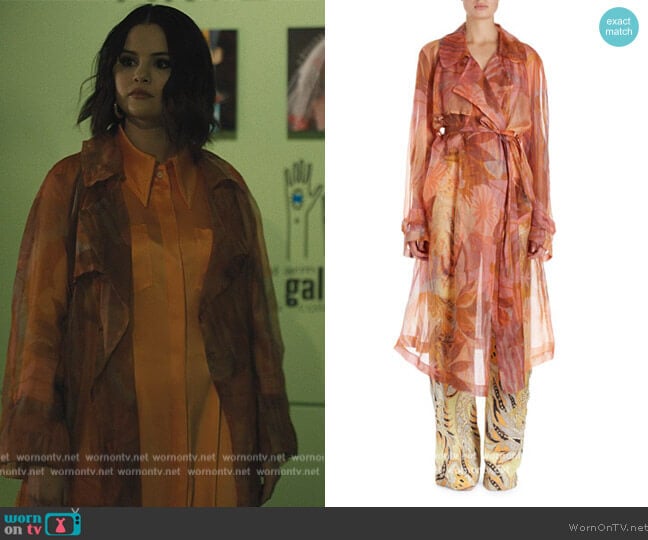 Dries Van Noten Rigy Watercolor Floral Organza Trenchcoat