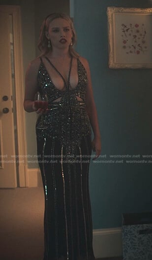Elinor’s black embellished cutout dress on First Kill