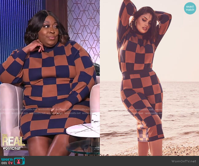 Eloquii Intarsia Checkerboard Sweater worn by Loni Love on The Real