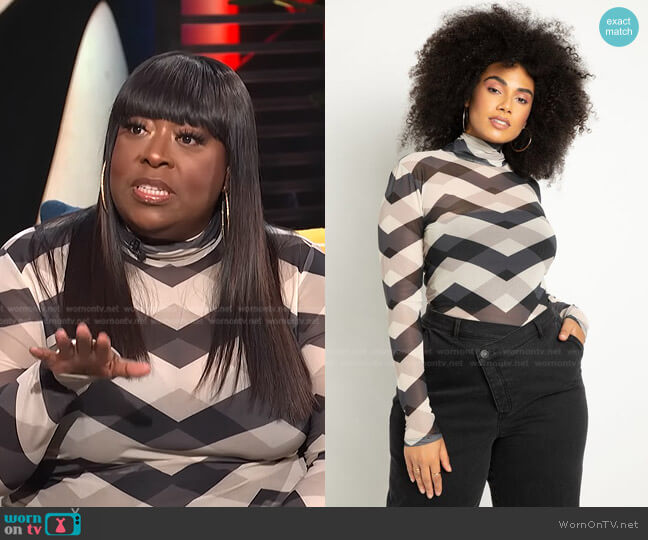 Eloquii Mesh Turtleneck worn by Loni Love on E! News