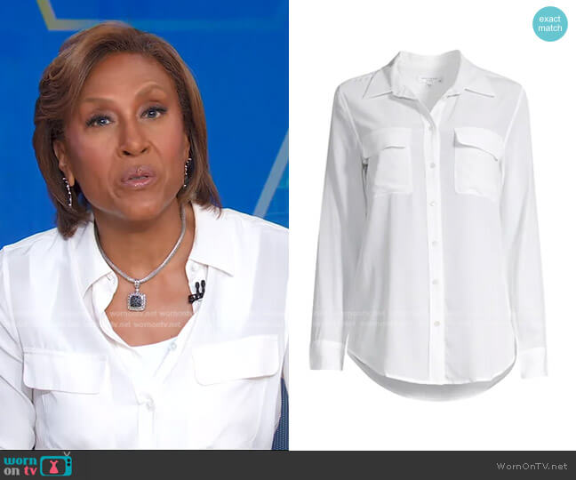 Equipment Slim Signature Silk Shirt worn by Robin Roberts on Good Morning America