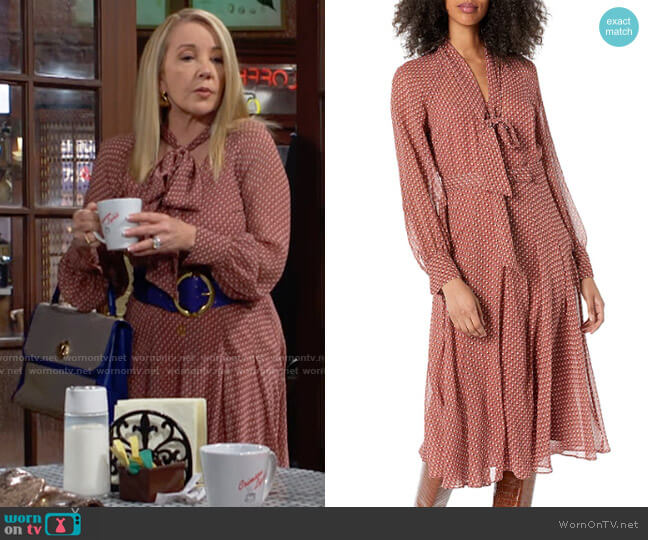 Equipment Pascale Dress in Rose Clay worn by Nikki Reed Newman (Melody Thomas-Scott) on The Young and the Restless