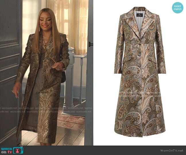 Etro Paisley Jacquard Coat worn by Dominique Deveraux (Michael Michele) on Dynasty