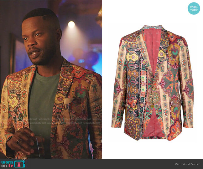 Etro Paisley Print Linen Jacket worn by Jeff Colby (Sam Adegoke) on Dynasty
