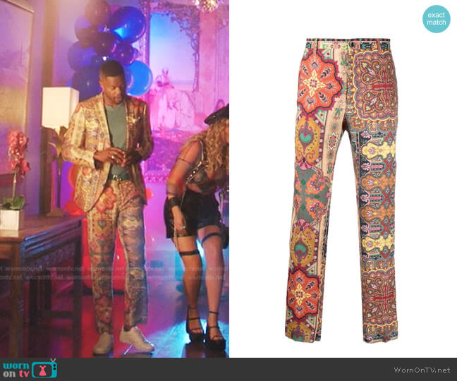 Etro Paisley Print Linen Trousers worn by Jeff Colby (Sam Adegoke) on Dynasty