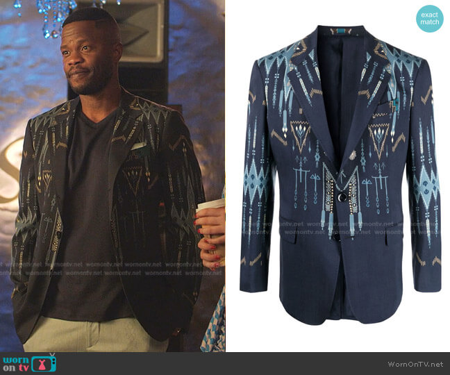 Etro Printed Slim-Fit Wool-Blend Blazer worn by Jeff Colby (Sam Adegoke) on Dynasty