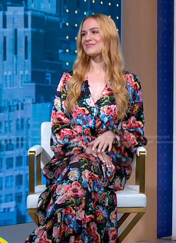 Evan Rachel Wood’s black floral maxi dress on Good Morning America