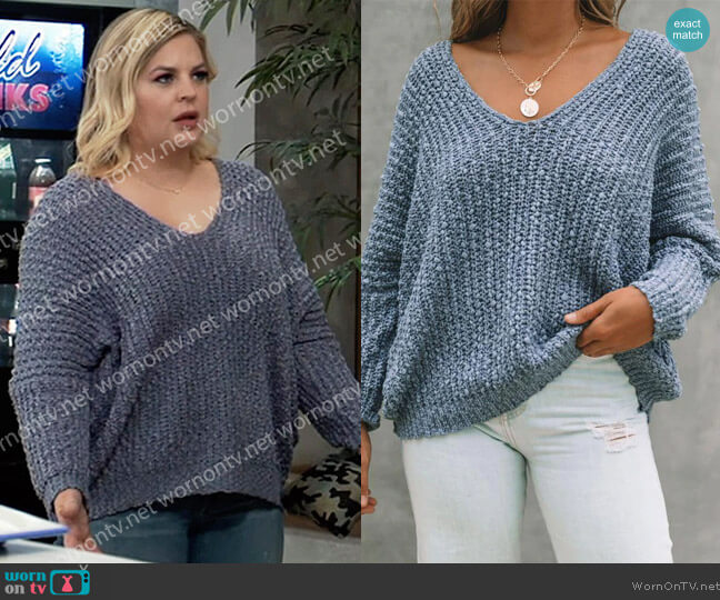Express Open Knit Sweater worn by Maxie Jones (Kirsten Storms) on General Hospital