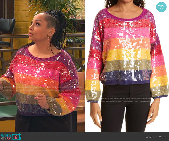 Farm Rio Rainbow Stripe Sequin Sweater worn by Raven Baxter (Raven-Symoné) on Ravens Home