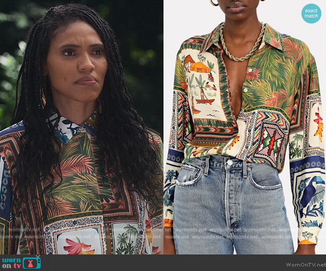 Farm Rio Scarf Print Button-Down Shirt worn by Talia (Aubin Wise) on First Kill
