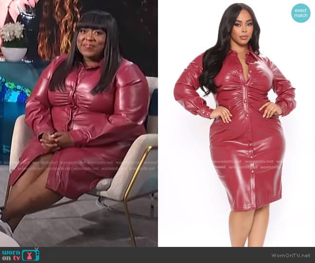Fashion Nova I Feel Chic Faux Leather Shirt Dress worn by Loni Love on E! News
