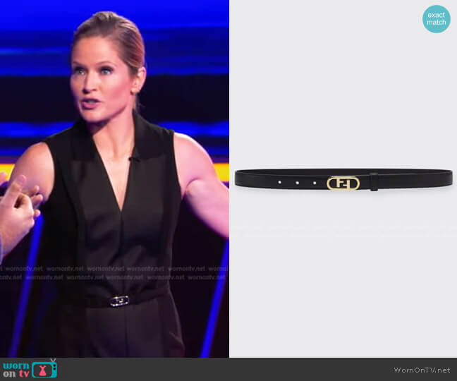 Fendi FF Lock Leather Skinny Belt worn by Sara Haines on The Chase