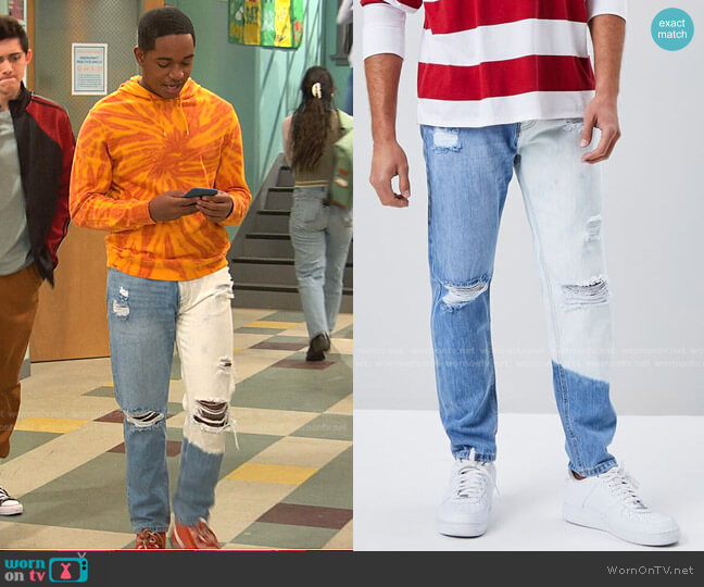 Forever 21 Slim-Fit Bleach Wash Jeans worn by Booker Baxter (Issac Ryan Brown) on Ravens Home