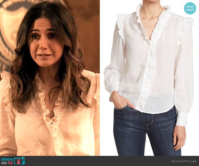 Frame Lauren Long Sleeve Ruffle Top worn by Lana Lang Cushing (Emmanuelle Chriqui) on Superman and Lois
