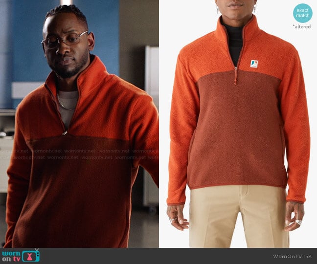 Frank and Oak High Pile Fleece Quarter Zip Pullover worn by Chester Phineas Runk (Brandon McKnight) on The Flash