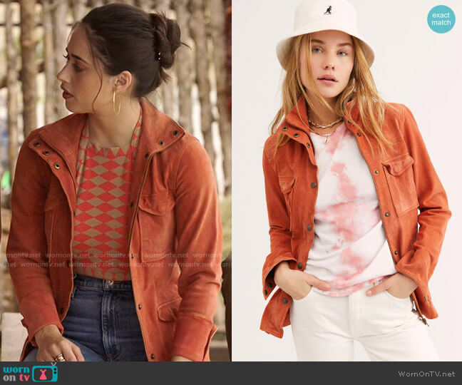 Free People Kimberly Suede Shirt Jacket in Spice worn by Liz Ortecho (Jeanine Mason) on Roswell New Mexico