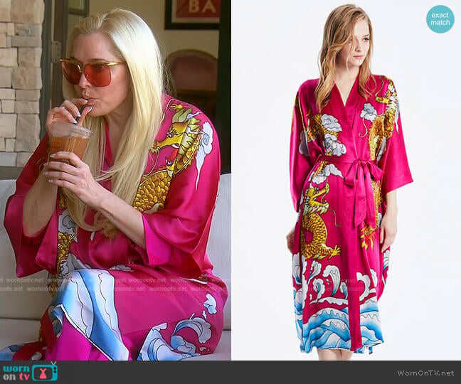 Freedom Silk Dragon Long Kimono Robe worn by Erika Jayne on The Real Housewives of Beverly Hills