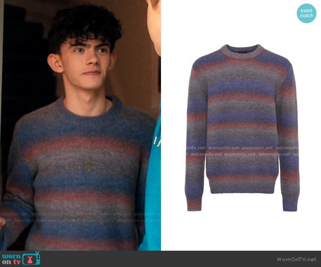 French Connection Space Dye Stripe Crewneck Sweater worn by Charlie Spring (Joe Locke) on Heartstopper