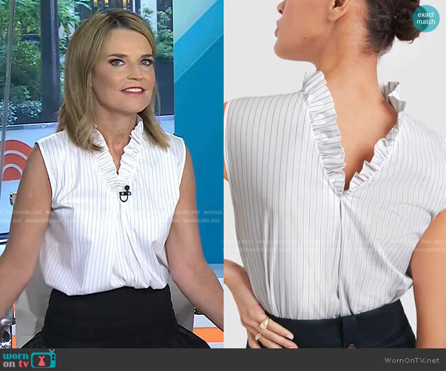G. Label Skinner Ruffle-Trim Top worn by Savannah Guthrie on Today