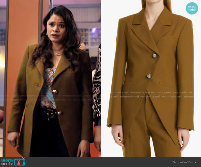 Ganni Asymmetric Summer Weight Blazer worn by Mel Vera (Melonie Diaz) on Charmed