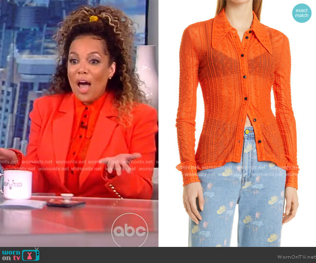 Ganni Stretch Lace Jersey Shirt worn by Sunny Hostin on The View