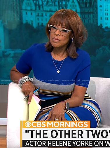 Gayle King’s blue striped dress on CBS This Morning