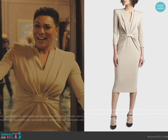 Giorgio Armani Draped Milano-Stitch Midi Dress worn by Lorraine Swift (April Parker Jones) on Tom Swift