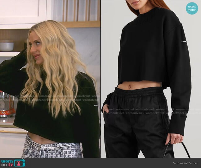 Givenchy Cropped Embossed Cotton-Jersey Sweatshirt worn by Dorit Kemsley on The Real Housewives of Beverly Hills