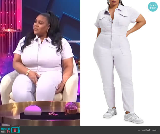 Good American Fit for Success Stretch Cotton Twill Jumpsuit worn by Nina Parker on E! News