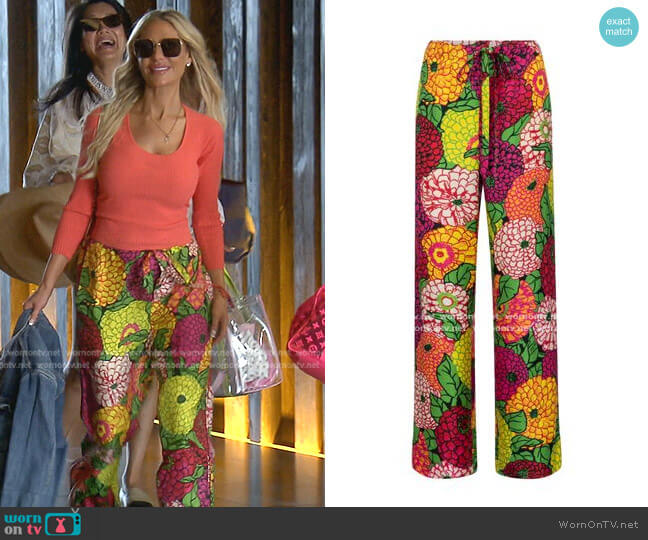 Gucci X Ken Scott Floral Silk Straight Pants worn by Dorit Kemsley on The Real Housewives of Beverly Hills