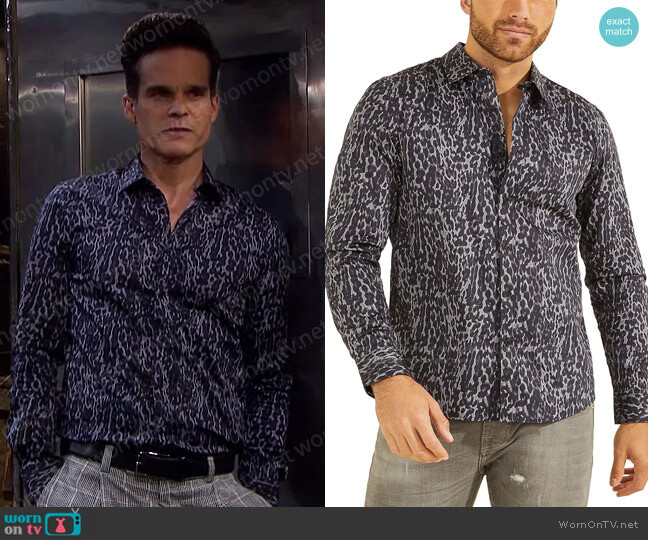 Guess Stretch Wild Animal-Print Shirt worn by Leo Stark (Greg Rikaart) on Days of our Lives