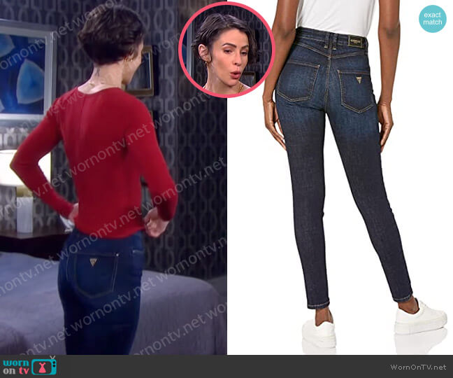 Guess Super High Yoke Stitch Detail Skinny Jeans worn by Sarah Horton (Linsey Godfrey) on Days of our Lives