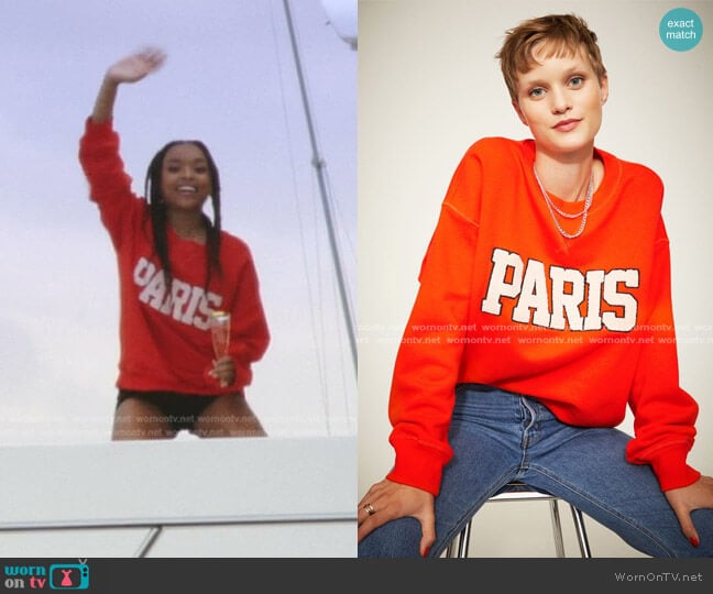 H&M Sweatshirt in Orange-Red/Paris worn by Nicole (Summer Madison) on The Summer I Turned Pretty