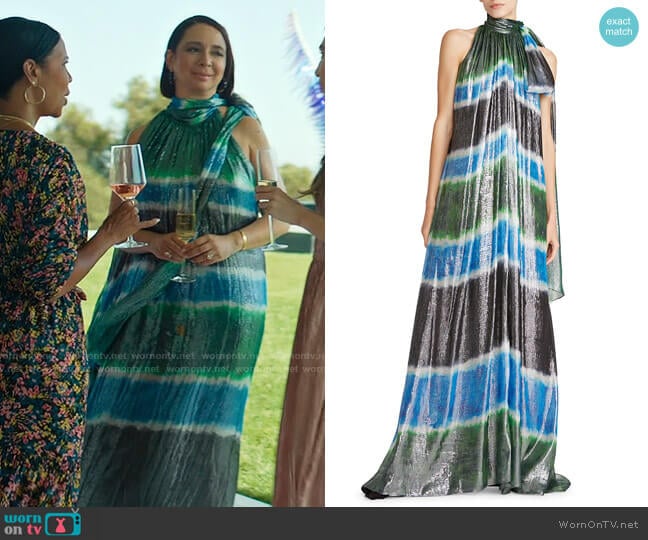 Halston Elizabeth Metallic Striped Gown worn by Molly Novak (Maya Rudolph) on Loot