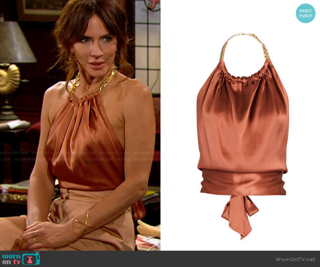 Hamur Power Chain-Trimmed Silk Halter Top worn by Taylor Hayes (Krista Allen) on The Bold and the Beautiful
