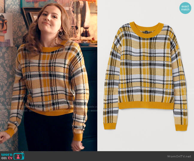 H&M Jacquard Knit Sweater in Yellow/Black worn by Lake Meriwether (Bebe Wood) on Love Victor