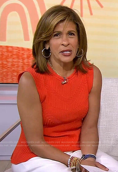 Hoda’s red ribbed peplum top on Today