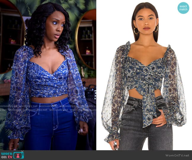House of Harlow 1960 x Revolve Wella Blouse worn by Karen Mott (Ebony Obsidian) on Tyler Perrys Sistas