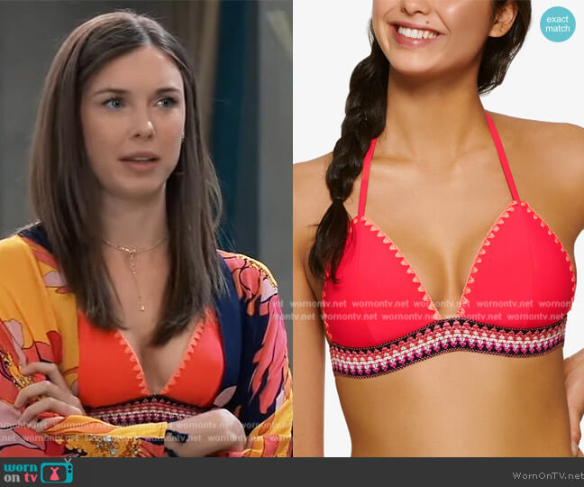Hula Honey Zig-Zag Zinc Triangle Bikini Top and Bottoms worn by Willow Tait (Katelyn MacMullen) on General Hospital