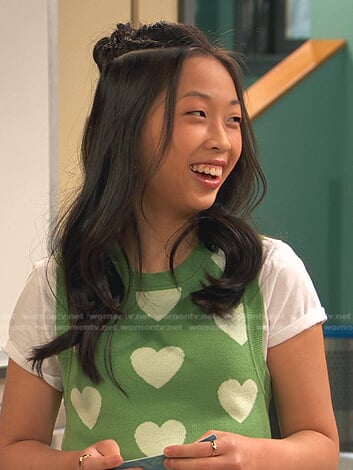 Ivy’s green heart print vest on Ravens Home
