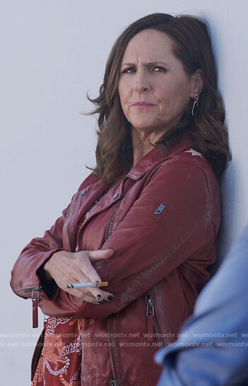 Jackie’s red leather jacket with stars on I Love That For You