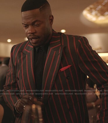 Jeff’s red and black striped blazer on Dynasty