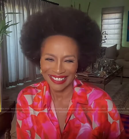 Jenifer Lewis’s pink leaf print blouse on Tamron Hall Show